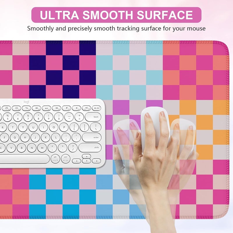 iCasso Desk Matt for Desktop, Cute Desk Pad Mat, XXL Large Mouse Pad, Anti-Slip Big Mousepad with Stitched Edges, Keyboard Pad Mouse Mat for Computer(Colour Checkered) - Image 5
